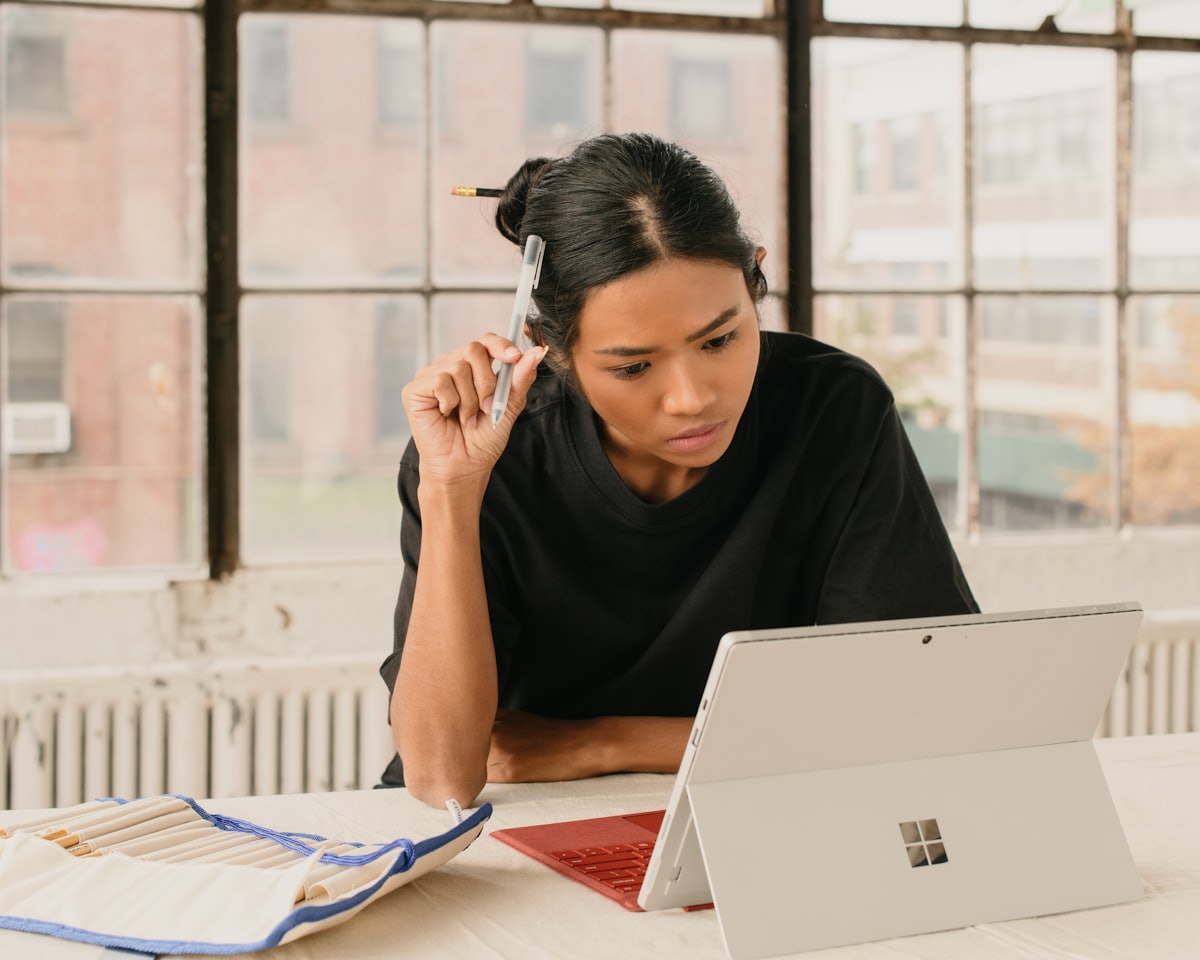 A focused professional woman at work