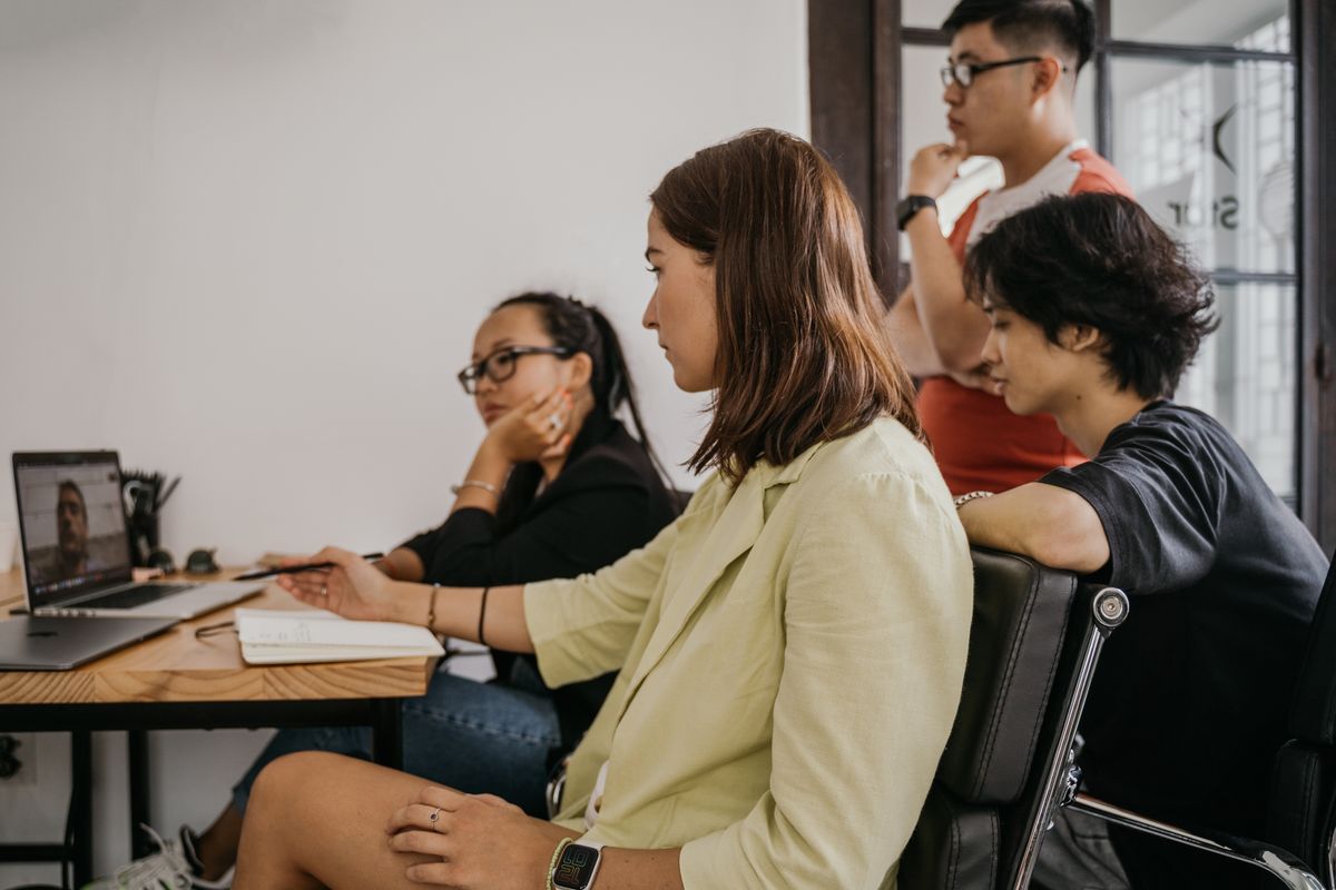 A diverse group joining a live class on a video call